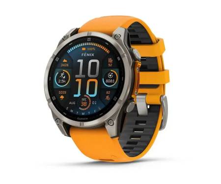 Смарт-годинник Garmin Fenix 8 47mm AMOLED Sapphire Titanium w. Spark Orange/Graphite Silicone Band