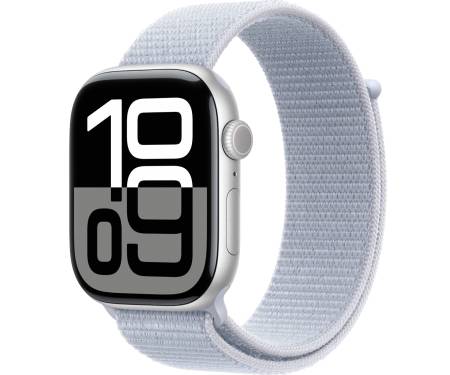 Apple Watch Series 10 GPS 46mm Silver Aluminum Case w. Blue Cloud Sport Loop (MWWN3) 1