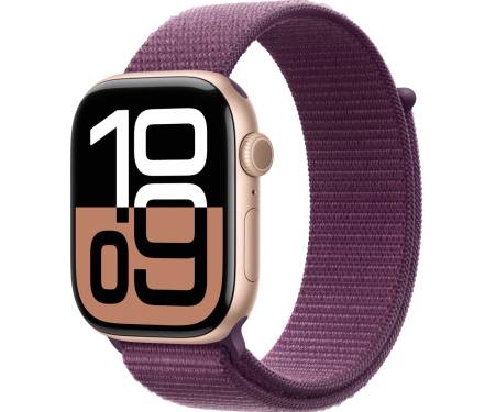 Apple Watch Series 10 GPS 42mm Rose Gold Aluminum Case w. Plum Sport Loop (MWWK3) 1