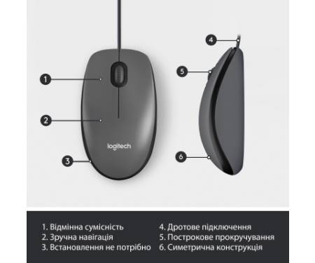 Мишка Logitech M100 USB Black (910-006652)