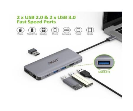 Порт-реплікатор Acer 12in1 Type C dongle USB3.2, USB2.0, SD/TF, HDMI, PD, DP ... (HP.DSCAB.009)