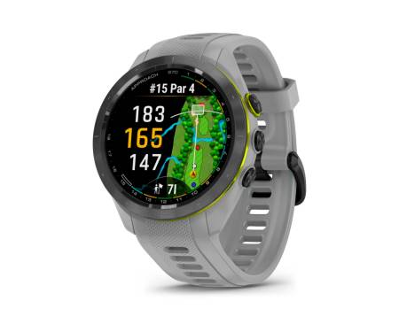 Смарт-часы Garmin Approach 42 mm Black/Amp Yellow Ceramic Bezel with Powder Gray Silicone Band (010-02746-01)