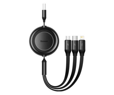 Кабель Baseus Bright Mirror 2 Series Retractable 3-in-1 Fast Charging  Data Cable USB to M+L+C 3.5A 1.1m Black (CAMJ010001) 1