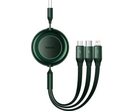 Кабель Baseus Bright Mirror 2 Series Retractable 3-in-1 Fast Charging  Data Cable USB to M+L+C 3.5A 1.1m Green (CAMJ010006) 1
