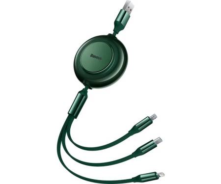 Кабель Baseus Bright Mirror 2 Series Retractable 3-in-1 Fast Charging  Data Cable USB to M+L+C 3.5A 1.1m Green (CAMJ010006) 2