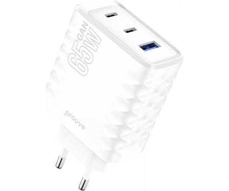 Сетевое зарядное устройство Proove Speed Surge Gan 65W (USB + 2 Type-C) White (WCSS60120002) 1