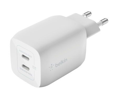 Сетевое зарядное устройство Belkin Boost Up Charge Pro GaN 2xUSB-C PPS Wall Charger 65W White w/Type-C to Type-C (WCH013VF2MWH-B6) 1