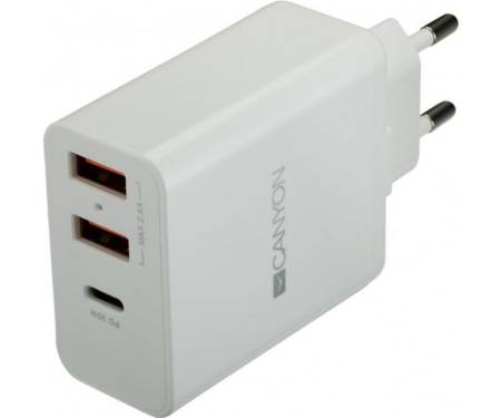 Сетевое зарядное устройство Canyon CNE-CHA08W (2USB, 2.4A PD) White 1