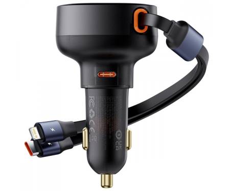 АЗП Baseus Enjoyment Pro Car Charger Type-C + Retractable C & iP Cable 60W black