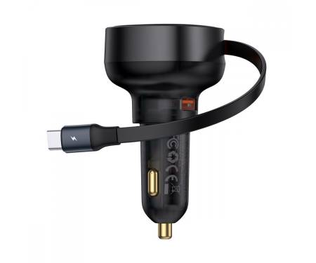 АЗП Baseus Enjoyment Pro Car Charger USB + Retractable Type-C Cable 60W black