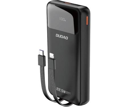 Зовнішній акумулятор (повербанк) Dudao K15Pro Built-in Cables 20000mAh PD 22.5W Black (6977196682430)