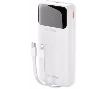 Зовнішній акумулятор (повербанк) Dudao K15Pro Built-in Cables 20000mAh PD 22.5W White (6977196682447)
