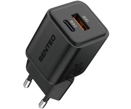 Мережевий зарядний пристрій Senteo Z-22 (1USB-C+1USB-A PD20W GaN/QC3.0 18W) Mini Charger (with Certificate CE) Black