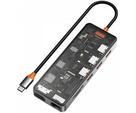 Мультипортовий адаптер WiWU CB011 Cyber 11 в 1 USB-C to USB3.0, SD/TF, HDMI, RJ45, VGA, PD + 3.5mm Gray