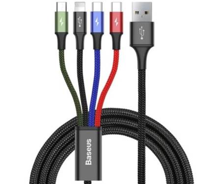 Кабель Baseus Rapid 4-in-1 USB-A to 2xUSB-C/Lightning/Micro-USB 1.2m Black (CA1T4-B01)