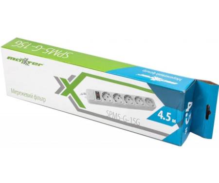 Maxxter 5 розеток 4.5 м (Grey) (SPM5-G-15G)