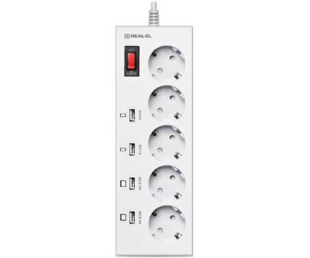 REAL-EL RS-5F USB CHARGE 4 3 м (White)