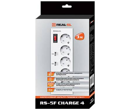 REAL-EL RS-5F USB CHARGE 4 3 м (White)