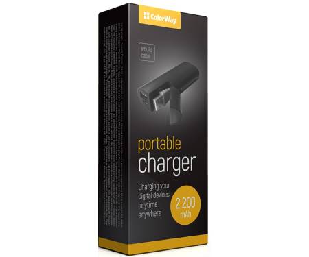 Внешний аккумулятор (Power Bank) ColorWay 2200 mAh Black (CW-PB022LIC1BK)