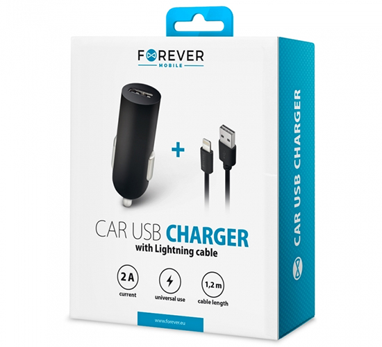 Forever USB car charger 2A M02 + cable for iPhone 8-pin
