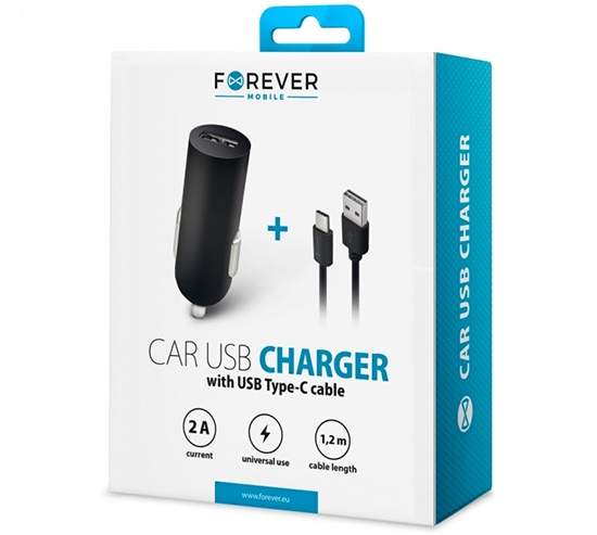 Зарядное устройство Forever USB car charger 2A M02 + cable type-C