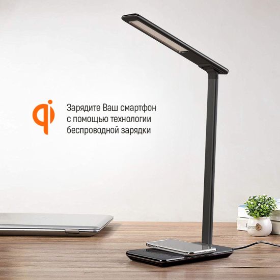 ColorWay LED с беспроводной зарядкой и USB Black (CW-DL01WC-B)