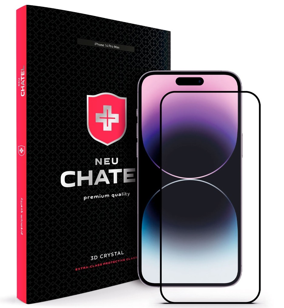 Захисне скло для смартфона NEU Chatel Corning Gorilla Glass Anti-Static with Mesh Front Black для iPhone 15 Plus/14 Pro Max (NEU3D15PB) фото 1