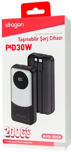 Зовнішній аккумулятор (повербанк) Power bank iDragon KPG-202X 20000mAh 22.5W Black фото 3