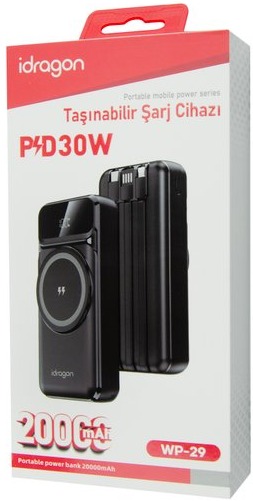 Зовнішній аккумулятор (повербанк) Power bank iDragon WP-29 20000mAh 22.5W Black фото 3