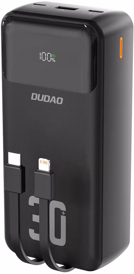 Зовнішній акумулятор (повербанк) Dudao K15MAX Built-in Cables 30000mAh PD 22.5W Black (6976625333783) фото 1