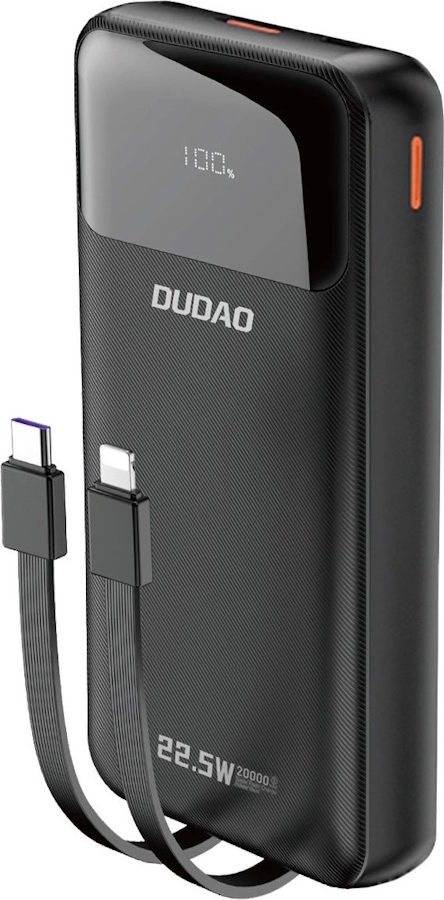 Зовнішній акумулятор (повербанк) Dudao K15Pro Built-in Cables 20000mAh PD 22.5W Black (6977196682430) фото 1