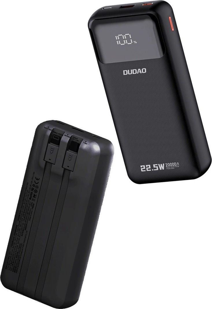Зовнішній акумулятор (повербанк) Dudao K15Pro Built-in Cables 20000mAh PD 22.5W Black (6977196682430) фото 2