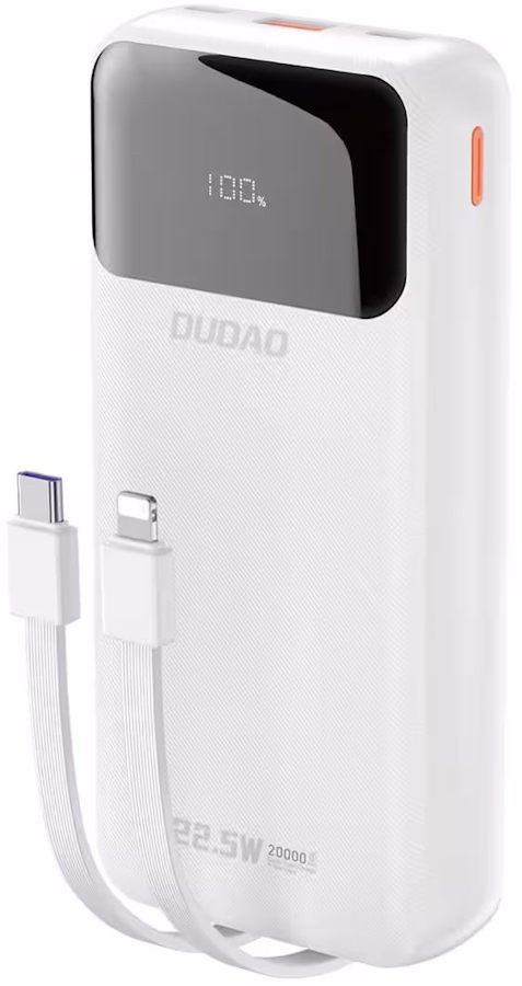 Зовнішній акумулятор (повербанк) Dudao K15Pro Built-in Cables 20000mAh PD 22.5W White (6977196682447) фото 1