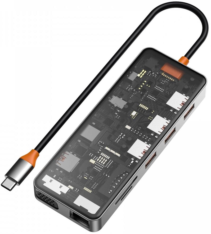Мультипортовий адаптер WiWU CB011 Cyber 11 в 1 USB-C to USB3.0, SD/TF, HDMI, RJ45, VGA, PD + 3.5mm Gray фото 1