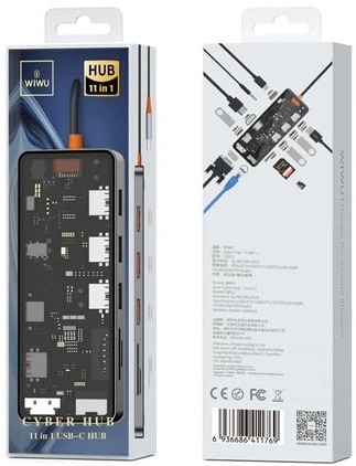 Мультипортовий адаптер WiWU CB011 Cyber 11 в 1 USB-C to USB3.0, SD/TF, HDMI, RJ45, VGA, PD + 3.5mm Gray фото 3