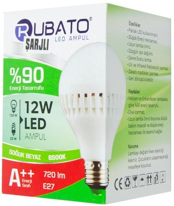 Світлодіодна акумуляторна лампочка Rubato 12W 720lm E27 White (SHN-012) фото 2